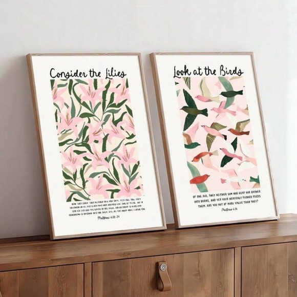 2 Piece Bible Verse Floral and Bird Wall Art, Canvas Only, 12x16 - Picture 2 of 8